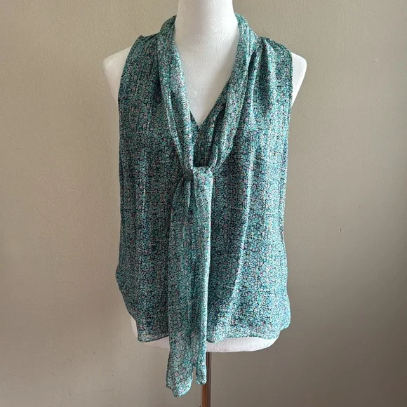 Rebecca Taylor Sleeveless Minnie Floral Chiffon Top‎ Turquoise Blouse Size 2 - Picture 3 of 10